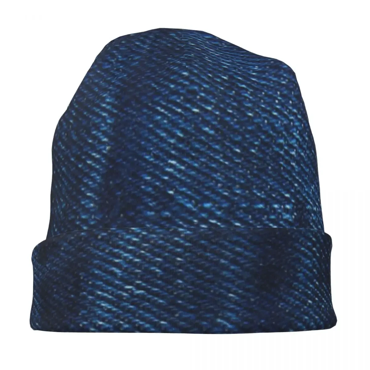 Creased Dark Blue Denim Cap Pattern Goth Adult Outdoor Skullies Beanies Hats Spring Warm Dual-use Bonnet Knitting Hats