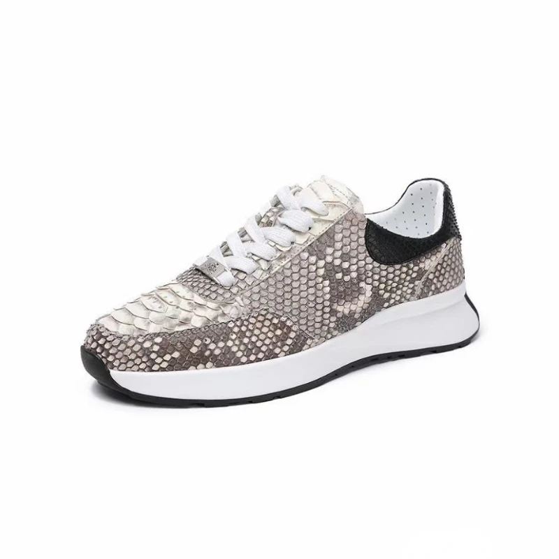 Snake Skin Sneakers Men\'s Genuine Leather Soft Lightweight Sports Leisure Shoes High-end Luxury Fashion Lace-Up Men Casual Shoes