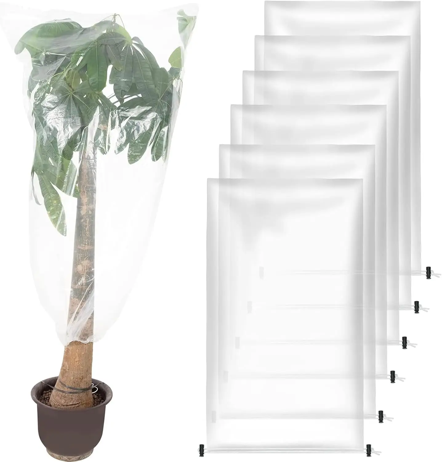 

6 шт. зимних пленок для защиты растений с завязками - 35 x 59 дюймов, прозрачные, водонепроницаемые, для защиты от заморозков, для садовых растений на открытом воздухе