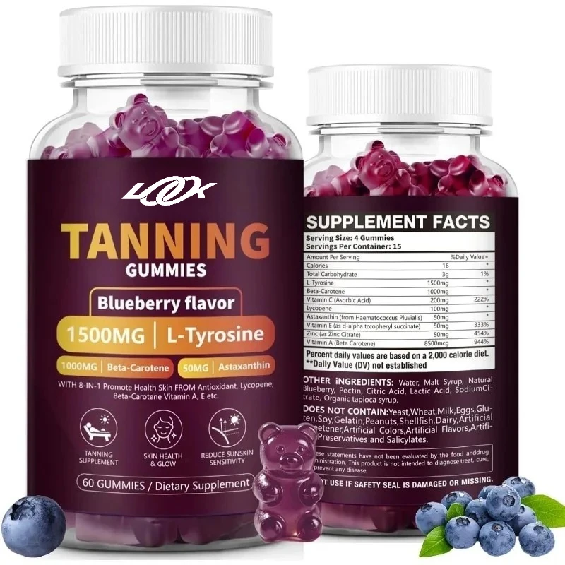 

1500mg L-tyrosine 1000mg β - carotene, 50mg astaxanthin, 8500 mg vitamin A tanning supplement gummies