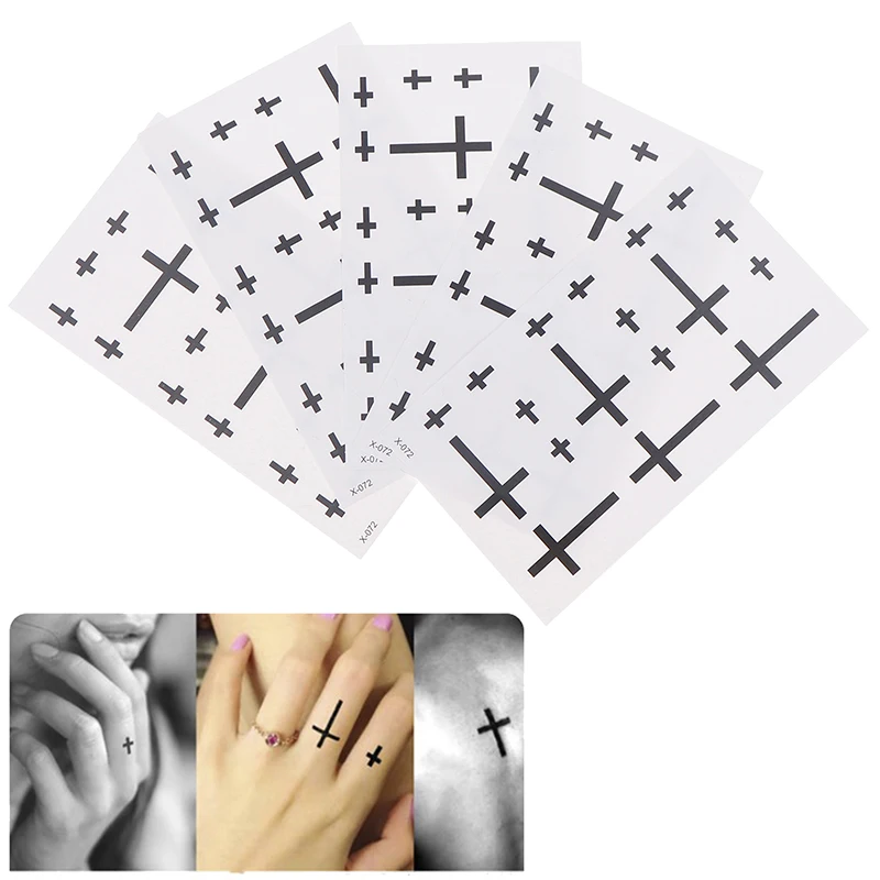 5sheet Black Sexy Fashion Waterproof Neck Body Art Face For Men Women Tattoo Sticker Fake Tattoo Temporary Stickers Cross Tattoo