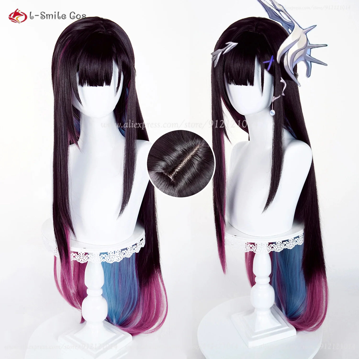 

Synthetic Helektra Cosplay Wig 96cm Black Purple Blue Wigs For Women Halloween Hysilens Anime Cos Wigs Heat Resistant Hair
