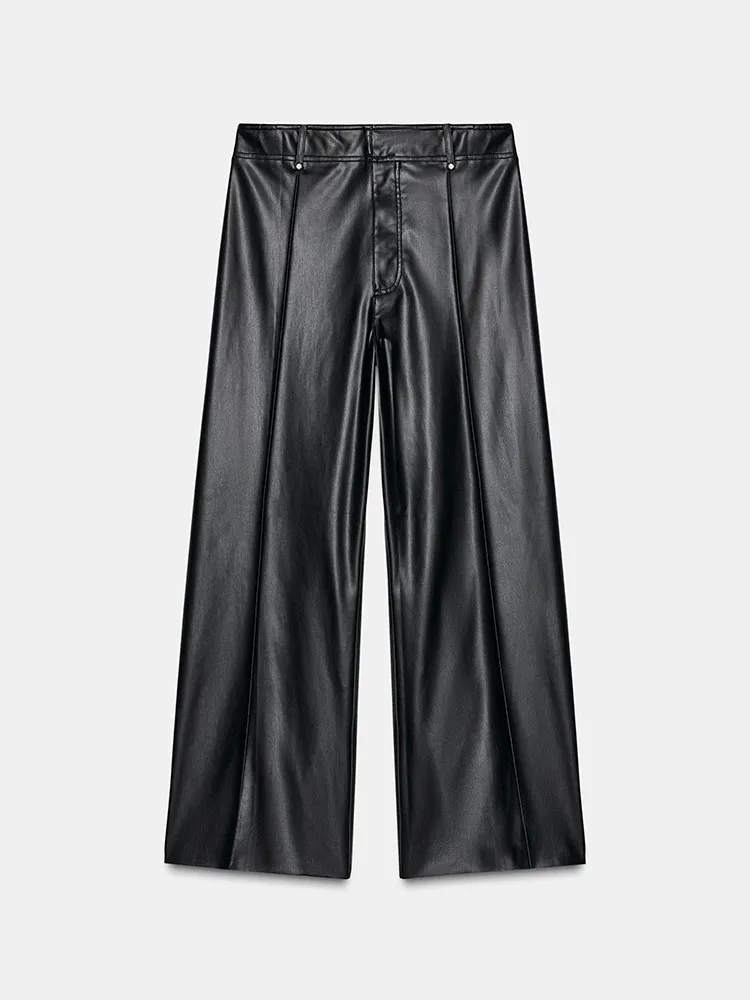 Women's Cus-Made Leather Effect Loose Pants Sweet Faionable New Arrival Autumn 2025 Ethnic Stage Clothing