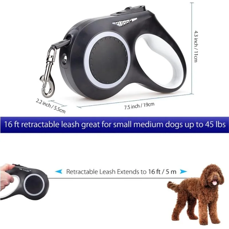 Retractable Dog Leash with LED Flashlight for Small Medium Large Breed Dogs