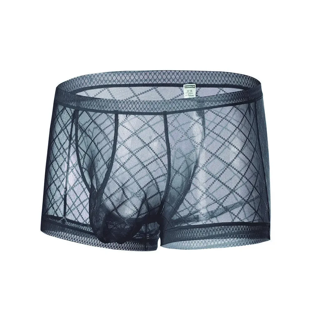 Jinshi Men's Sexy Underwear Briefs See Through Sheer Mesh Boxer Briefs with Pouch