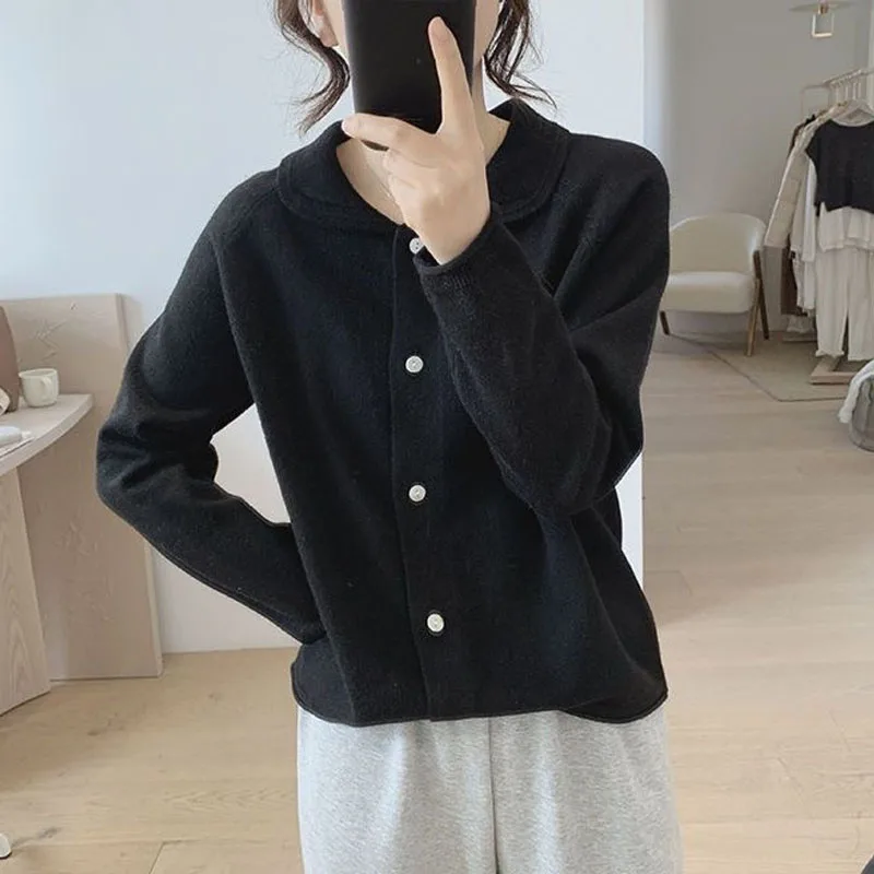 Solid Peter pan collar Button Cardigan Sweaters Young Style Casual Fashion Cute Autumn Winter Thin Loose Women's Clothing 2022