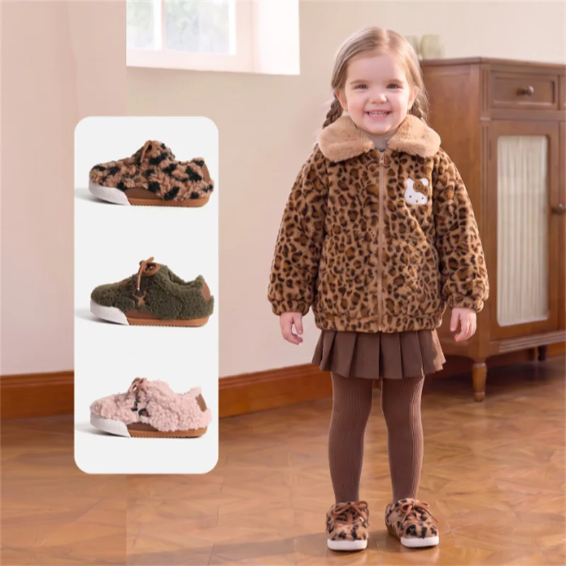 New Winter Baby Shoes Warm Plush Star Toddler Kids Sneakers Outdoor Boys Tennis Soft Sole Fashion Little Girls Sneakers EU 16-25