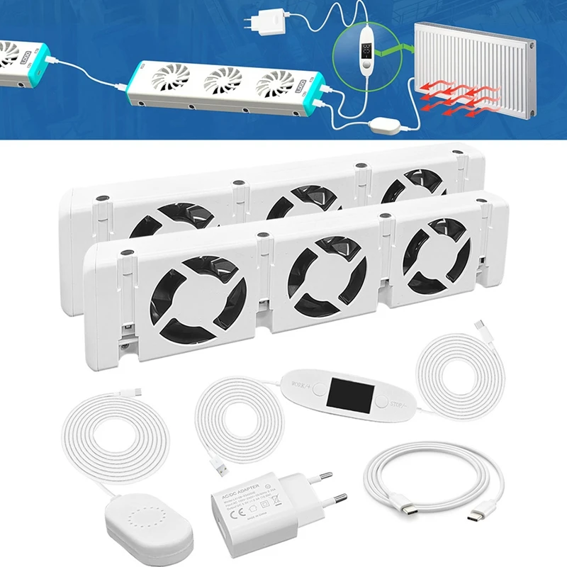 Radiator Fan Smart Radiator Booster Extension Set Ventilator Fan Universal Promote Hot Circulation 100 To 240V EU Plug