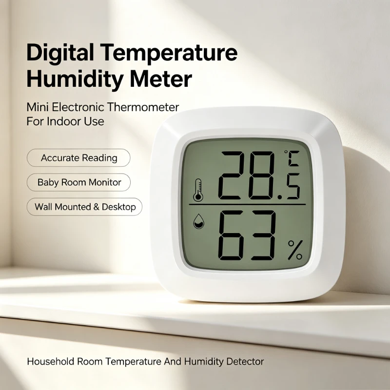 Mini Electronic Digital Thermometer Multi‑Function Indoor Temperature Humidity Meter Wall‑Mounted Portable Household  Monitor