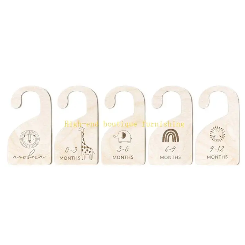 

L9NB 5Pcs Baby Closet Size Dividers Wooden Baby Closet Organizers from Newborn to 12 Months Dividers Organize Nursery Closets
