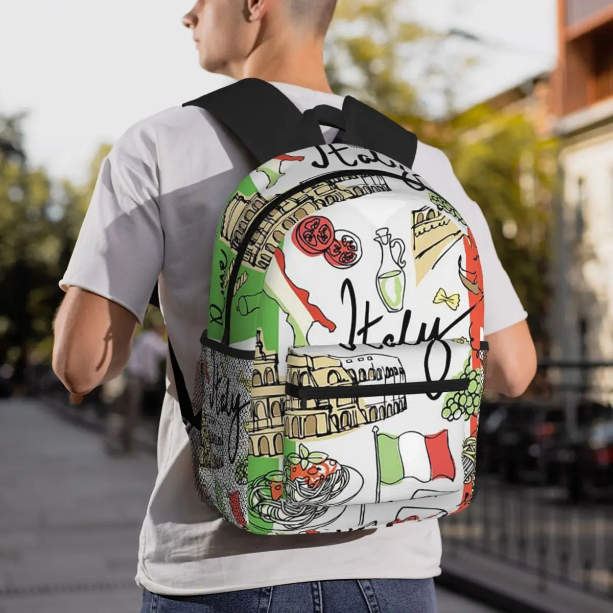 Pizza Food Flag Pattern Backpack Student BookBag Kids School Bag Laptop Shoulder Bags for Boys Girls