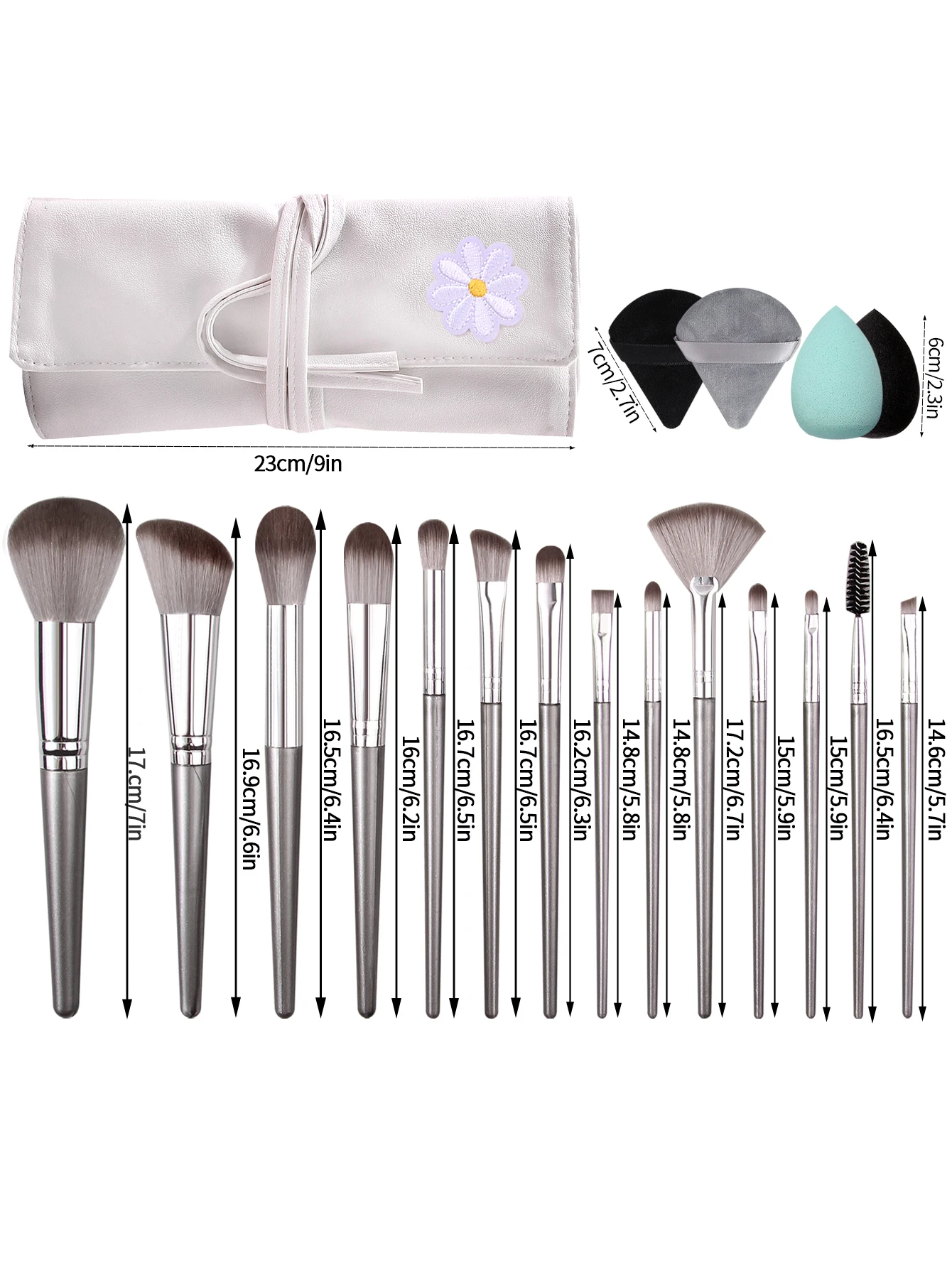 Ensemble de pinceaux de maquillage professionnels 19 pièces: pinceau de maquillage facial multifonctionnel + bouffée de poudre d'éponge de maquillage + sac de sangle de pinceau de maquillage
