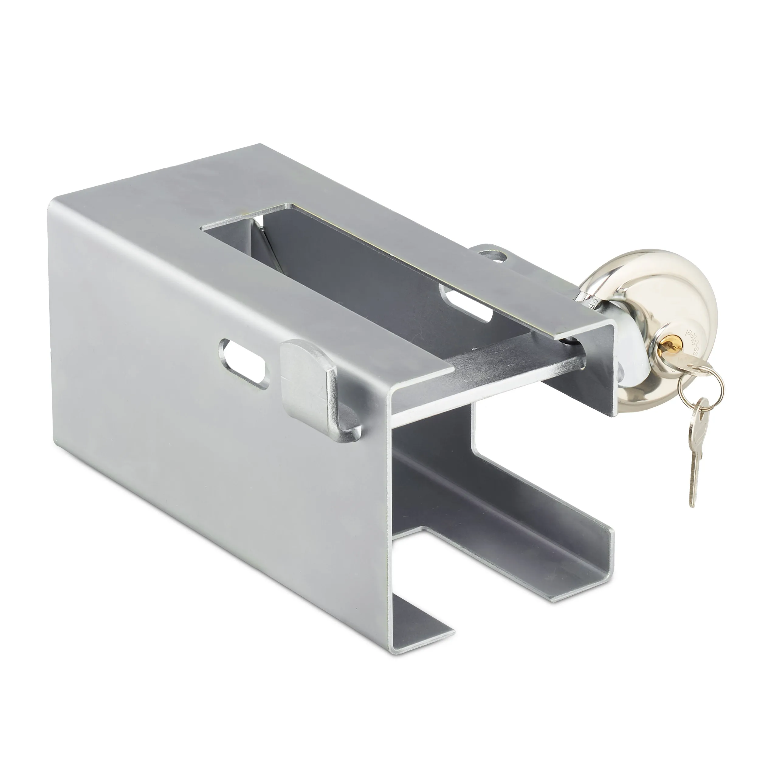 Lucchetto per Rimorchio, Lucchetto a Scatola Solida per Accoppiamenti di Rimorchio Comuni con Chiave Rotonda e 2 Chiavi, Acciaio Inossidabile, Argento, Relaxdays
