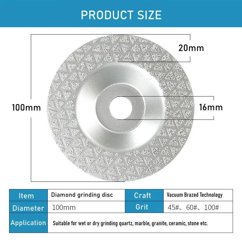 4 Inch 45/60/100# Diamond Grinding Disc Wet And Dry Use Marble Granite Artificial Stone Ceramic Sanding Disc