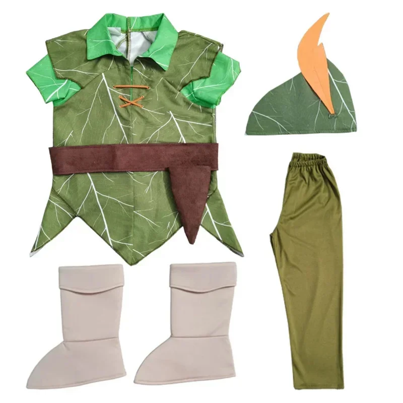 2023 Halloween Party Children Peter Pan Cosplay Costume Masquerade Boys Elf Green Clothing Set Fancy Fairy Tale Clothes for Kids