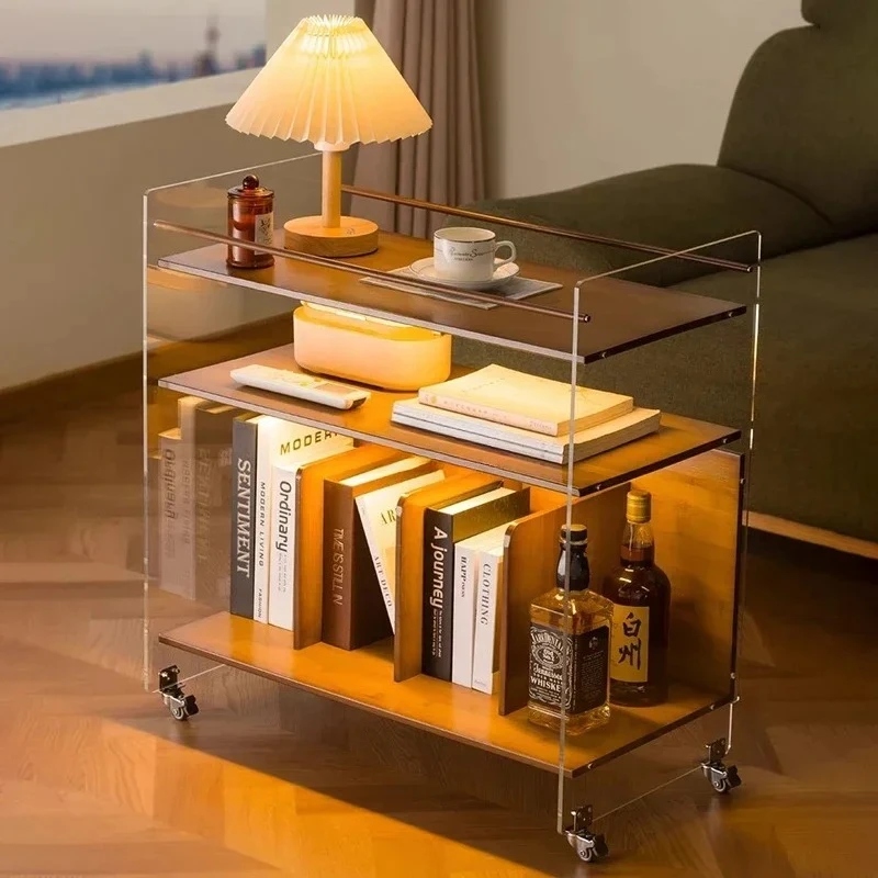 

Nordic Bedroom Bamboo Hotel Trolleys Acrylic Transparent Bar Designer Rack Salon Cart Food Drinks