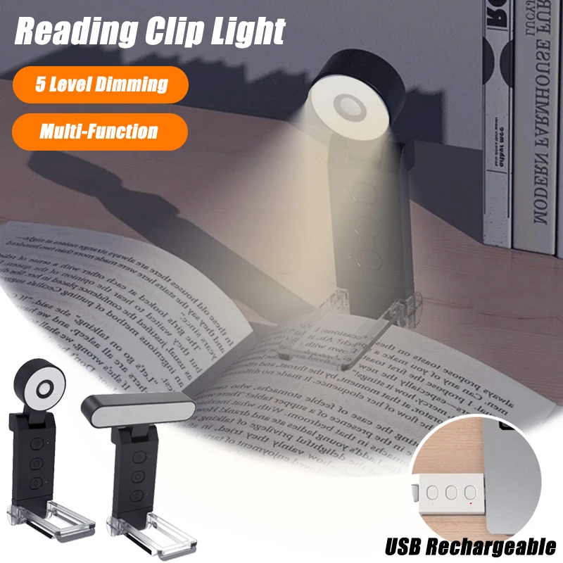 LED Reading Book Lamp Portable Book Clip Led Night Lights Charging Dimmable Bedroom Eye Protect Clip 360° Flip Led Book Lamps