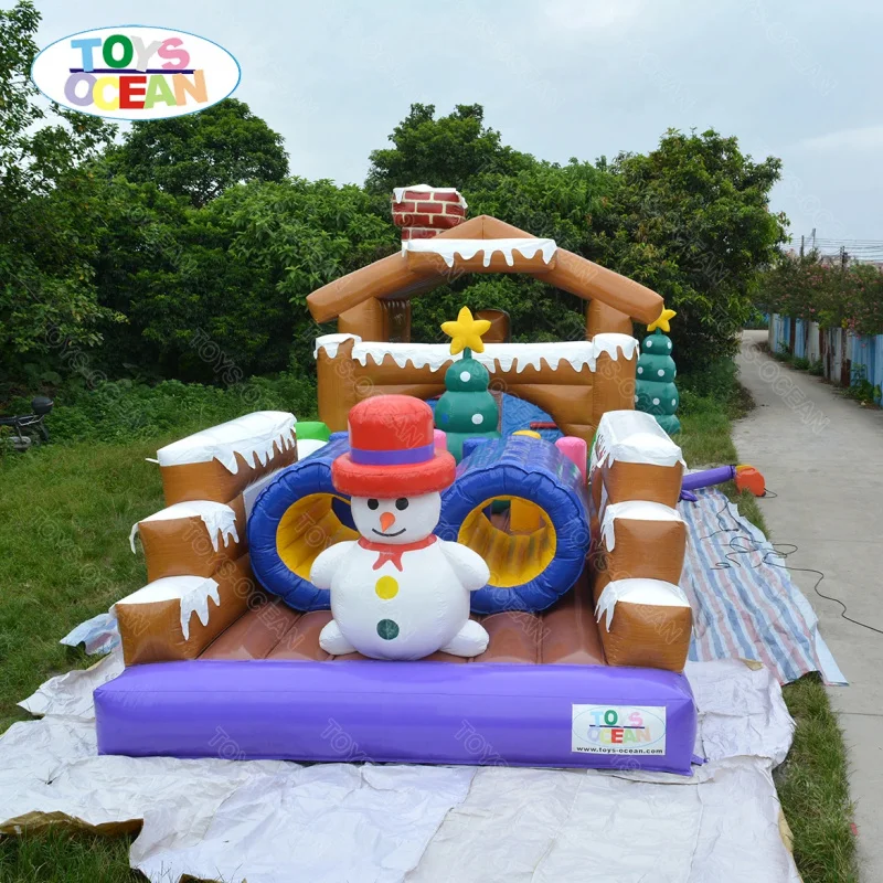 Custom Commercial PVC Christmas Inflatable Obstacle Course Snowman Gift Bounce Slide for Kids