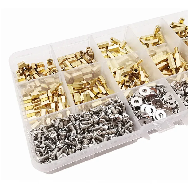 Copper Post Hexagonal Copper Post Screws Boxed Stud Assortment Sample Case M3*6 8 10 12 14  M3*6+6 M3*8+6 M3*10+6  ni box 910PCS