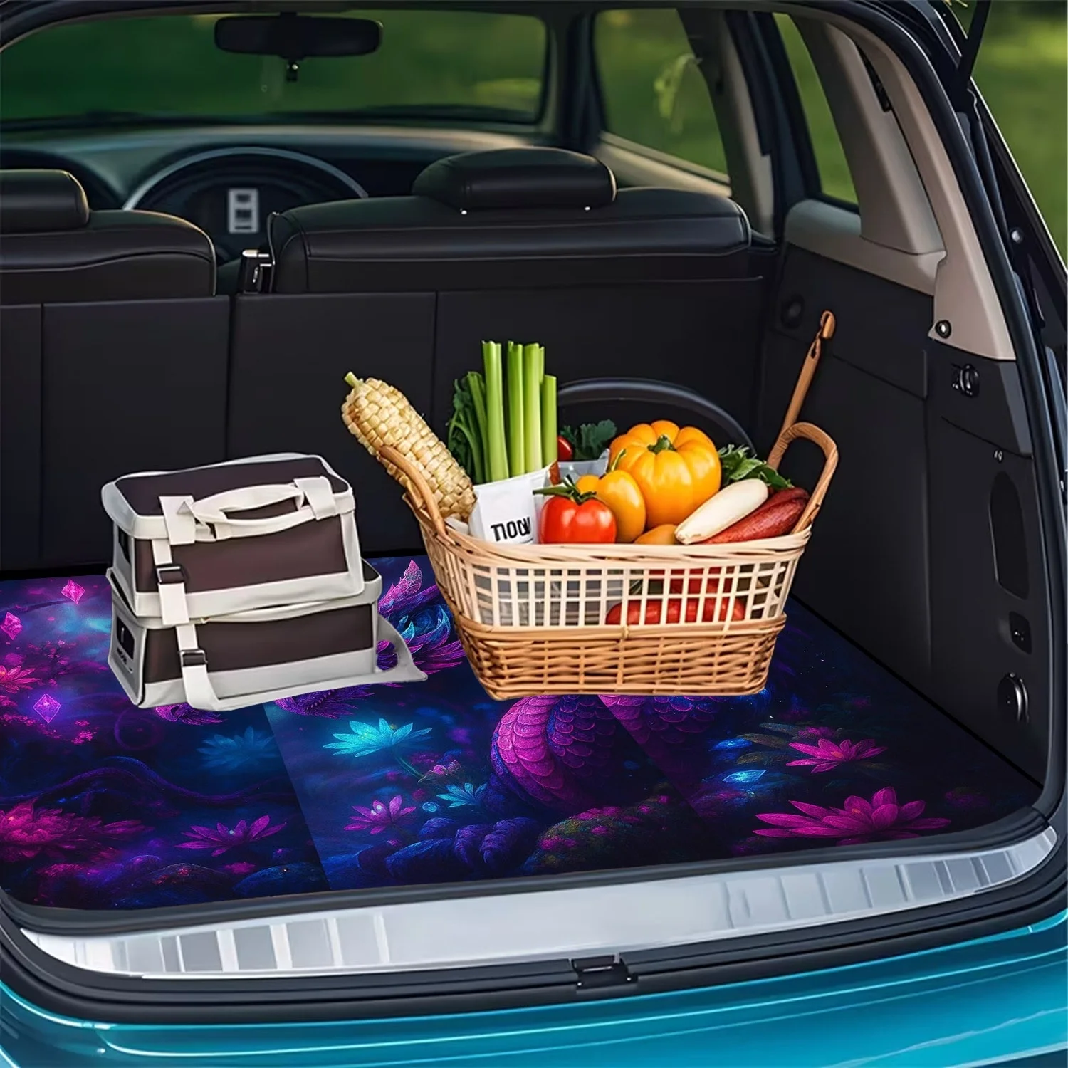 1pc Mystical Purple Dragon Dream Garden Pattern - Car Trunk Mat - Dustproof, Durable, Easy To Clean, Stylish And Elegant Design,