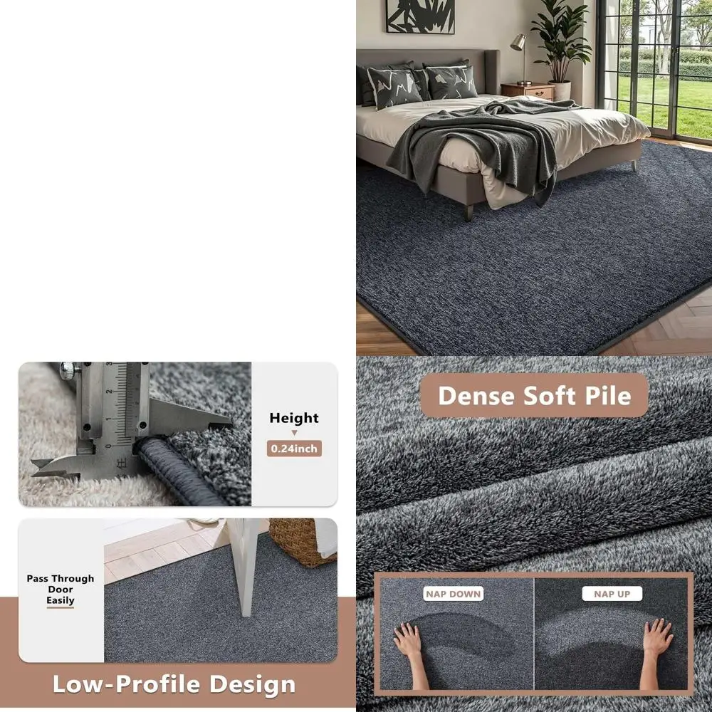 

6x9 Washable Low Pile Solid Grey Rug for Bedroom and Living Room, Non-Slip Indoor Carpet for Home Decor