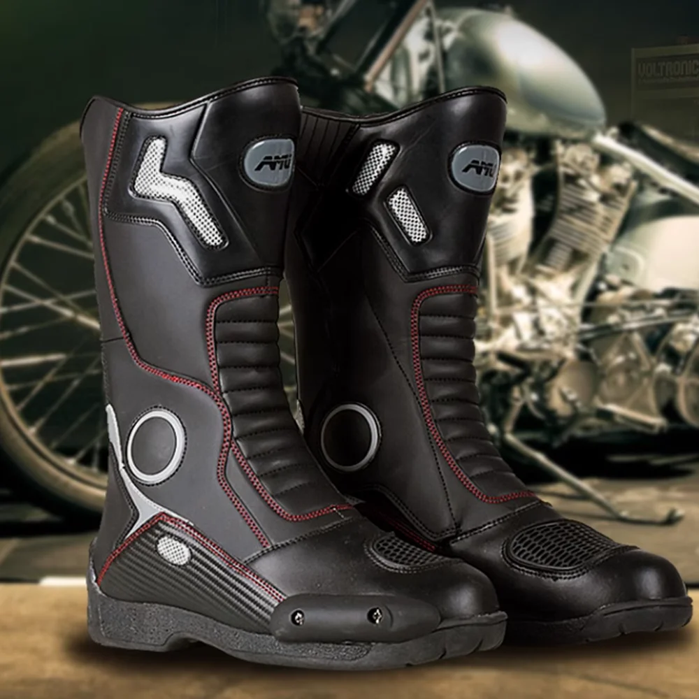 Black Motorcycle Boots Men Breathable Anti Drop Shock Resistant Comfortable Off-road Motorcycle Road All Season Shoes