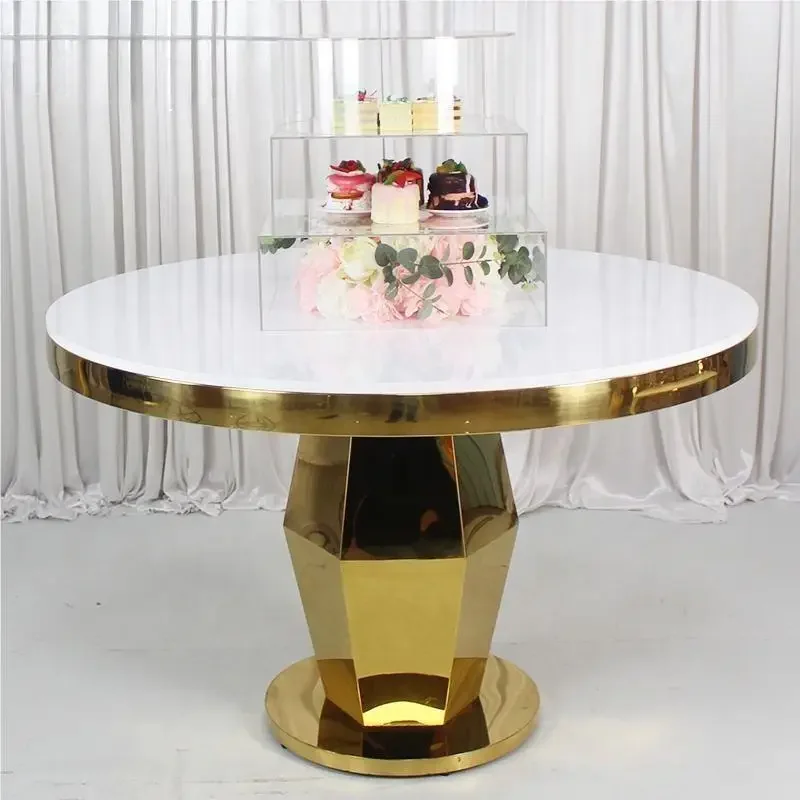 

Luxury style gold stainless steel circular dining table wedding table and chair event