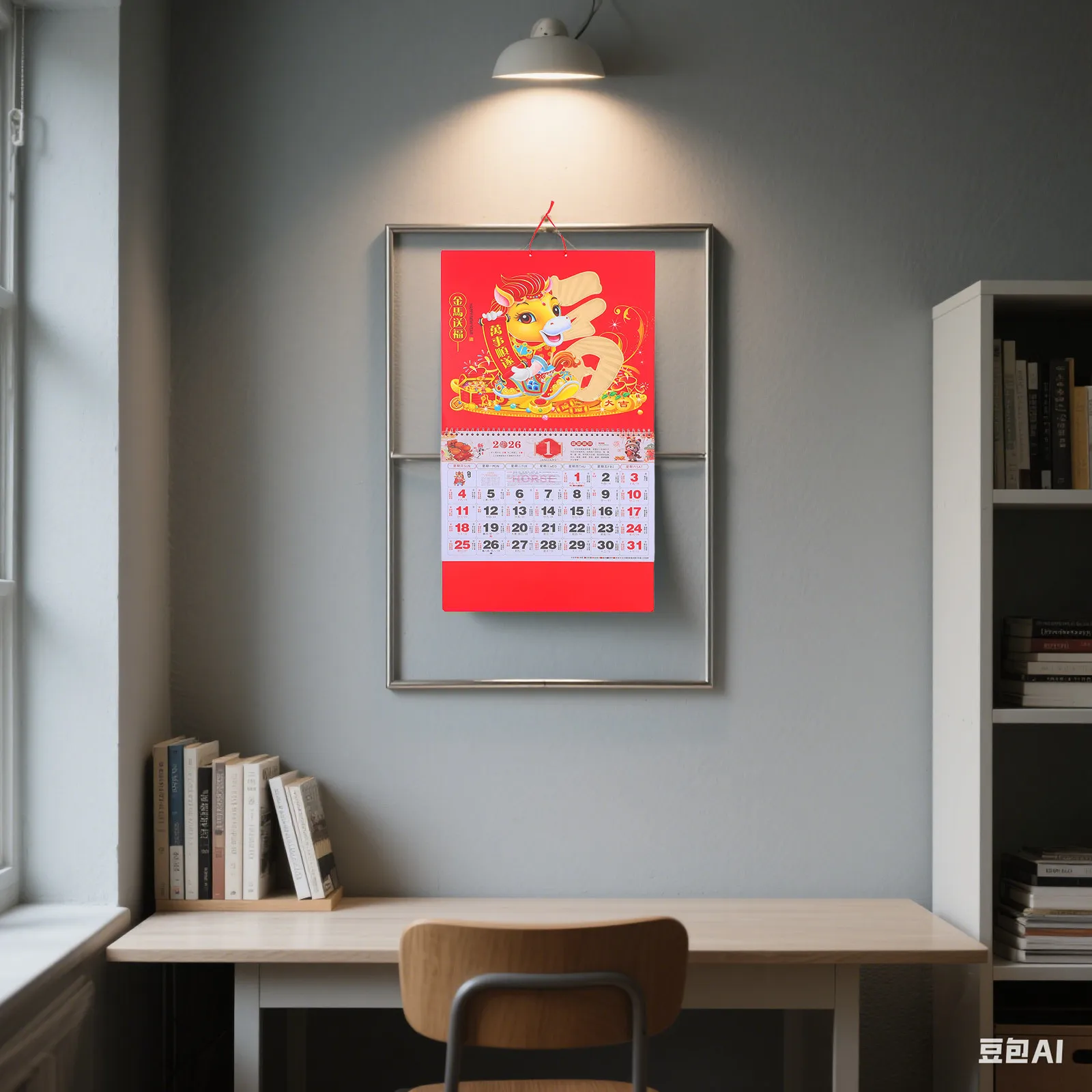 

2026 Hanging Calendar Chinese Wall Calendar Traditional Lunar New Year Decor with Monthly Fortune Characters for Home Office