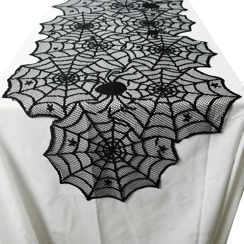 Halloween Lace Spider Web Tablecloths Black Skull Spider Web Fireplace Curtain Mantel Scarf Event Home Party Table Decorations