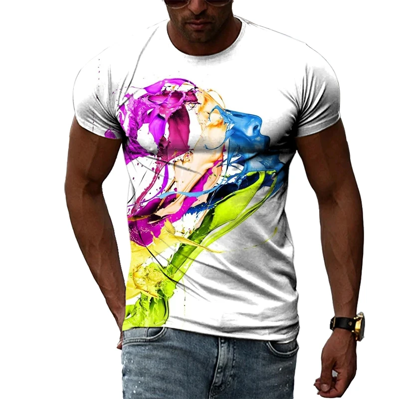 Summer Fashion Casual Men\'s T-shirt Personality Trend Hip-Hop Street Style Round Neck 3D Abstract Printing Short-Sleeved T-shirt