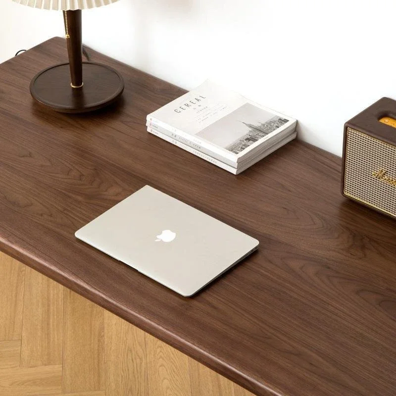 مجموعة طاولة طعام وكرسي من الخشب الصلب بالكامل وبسيطة وحديثة من الشمال، ومكتب نقر من خشب الجوز الأسود