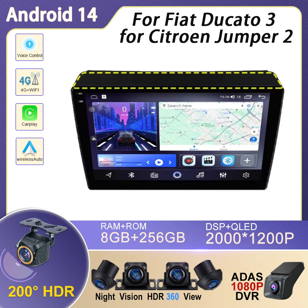 

Android Auto For Fiat Ducato 3 for Citroen Jumper 2 Car Radio Navigation GPS Multimedia Player Stereo Wireless Carplay 4G WIFI