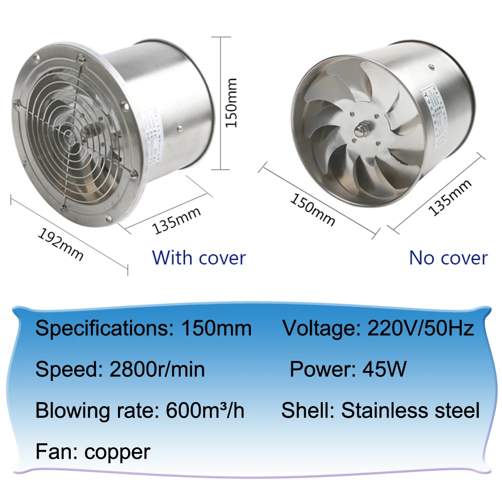 6 Inch Roestvrij Stalen Pijp Afzuigventilator Booster 220V Wc Keuken Opknoping Muur Raam Duct Fan Luchtventilator Extractor Blower