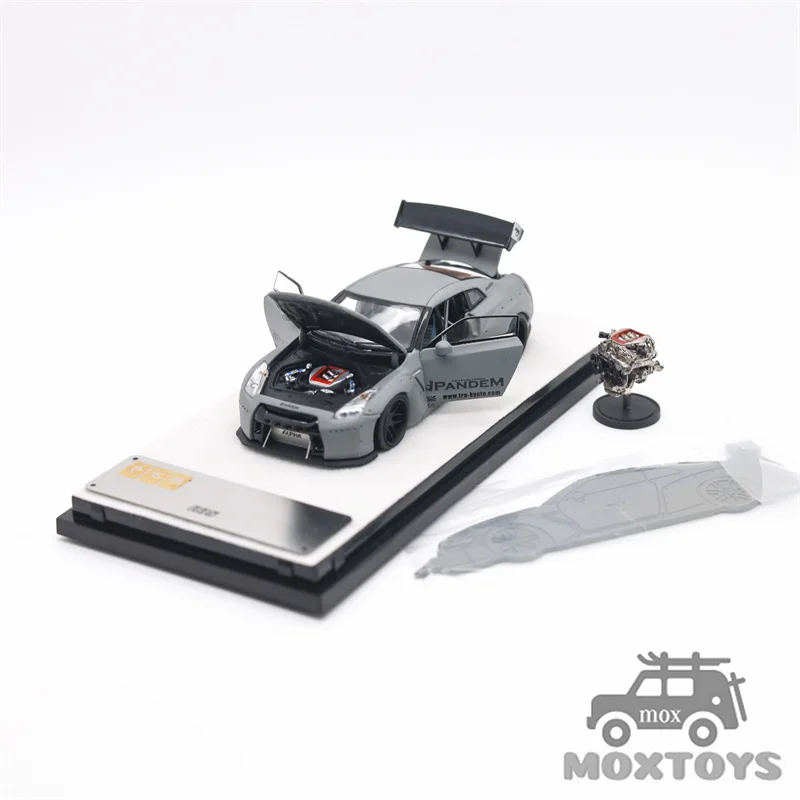 PGM 1:64 Rocket Bunny Pandem R35 combate gris apertura completa con motor Limited999 modelo de coche fundido a presión