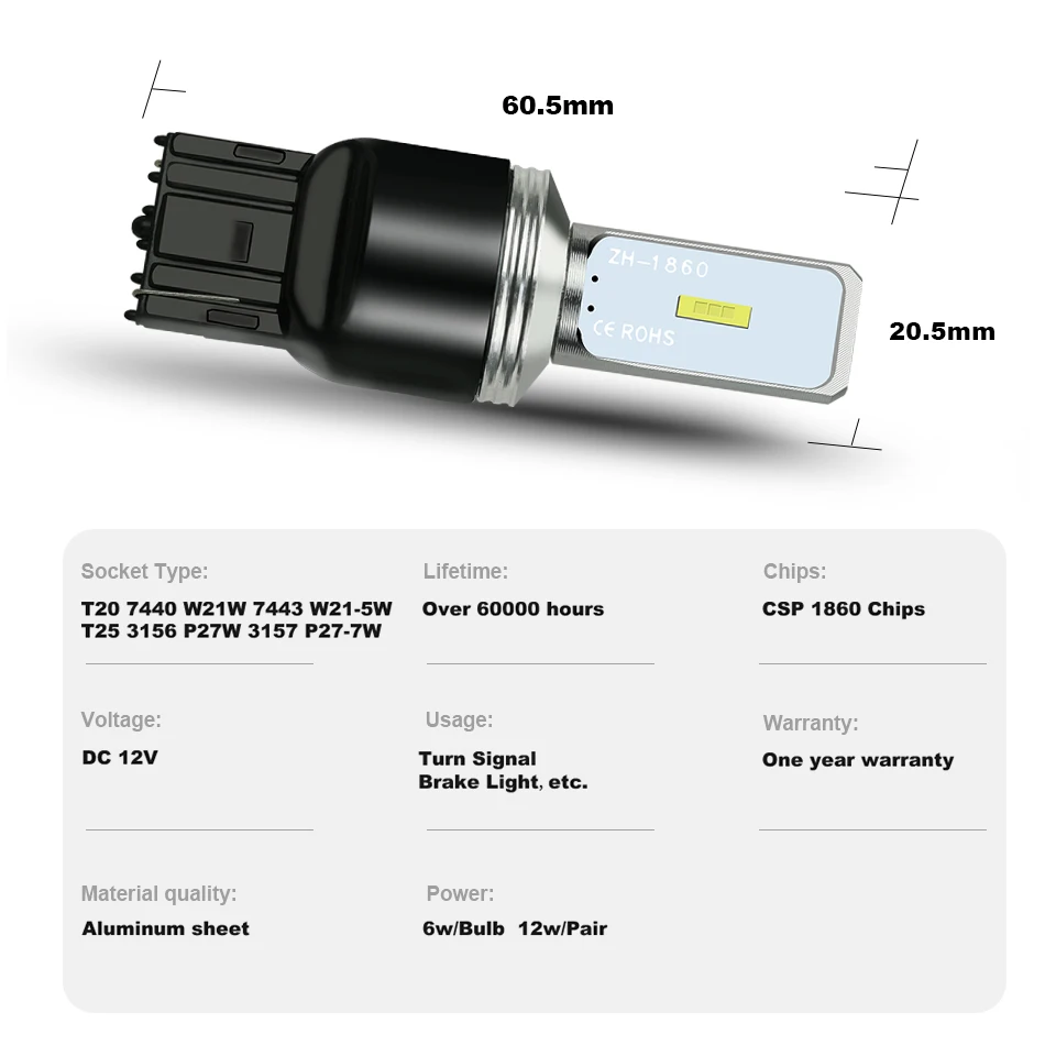 1x Lâmpada de Sinal T20 ANMINGPU W21W 5W Conduziu a Lâmpada LEVOU 7440 7443 W21 CSP 1860SMD 3156 LED P27W 3157 P27 12 7W T25 Canbus Luz de Freio V