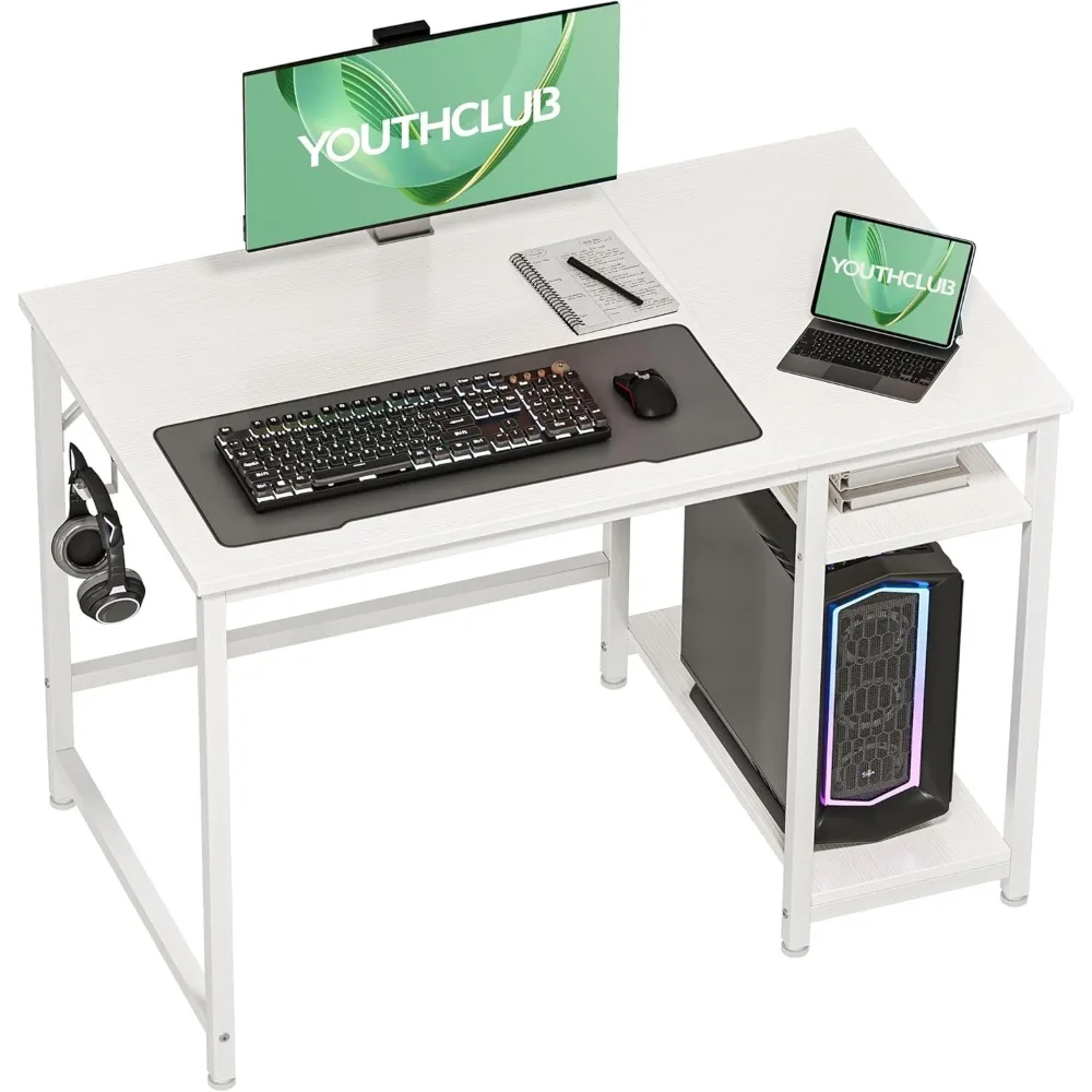 

Home Office Game Desk with Wooden Storage Rack, Minicomputer Desk and Game Table with Splice Board, 2-Story Industrial Modern La