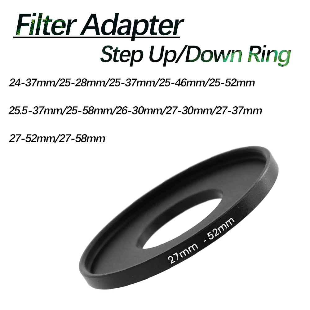 Camera Lens Filter Adapter Ring Step Up / Down Ring Metal 24 25 27 mm - 37 46 52 58 mm For UV ND CPL Lens Hood