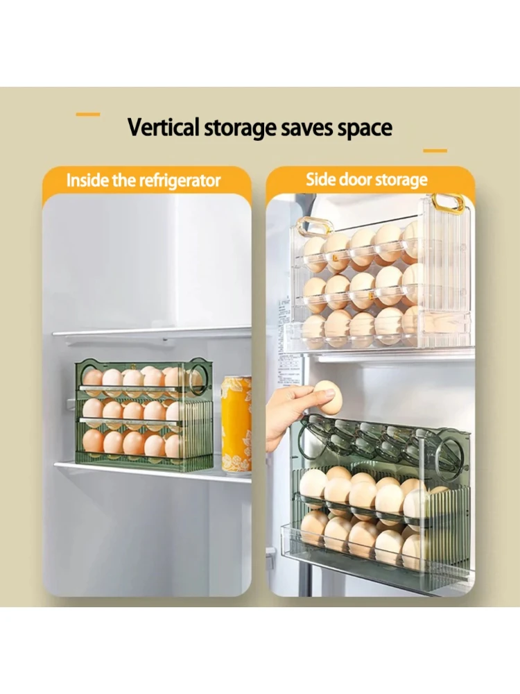 Kitchen Large Capacity Egg Fridge Storage Box - Portable Multi-Layer Egg Tray Organizer, Auto Opening/Closing Egg Holder