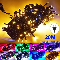 20M Black Cable 156/200LED String lights Plug in Outdoor Christmas Fairy Light With Flash LED Bulb for New Year Xmas Trees Party