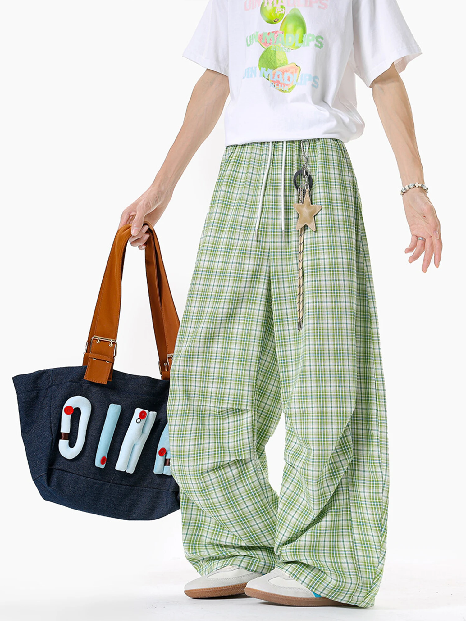

Loose Straight Leg Men's Summer Pants een Plaid Wide Leg Casual Trousers Comfortable Loose Fit Straight Cut Loose Feelings