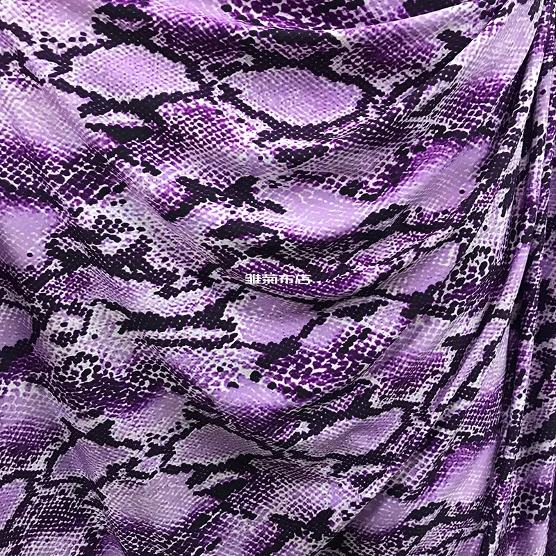 Printed Polyester Fabric Milk Silk Sky Blue Light Purple Snake Pattern Knitted for Diy Sewing Dance Dress Underlay Cloth