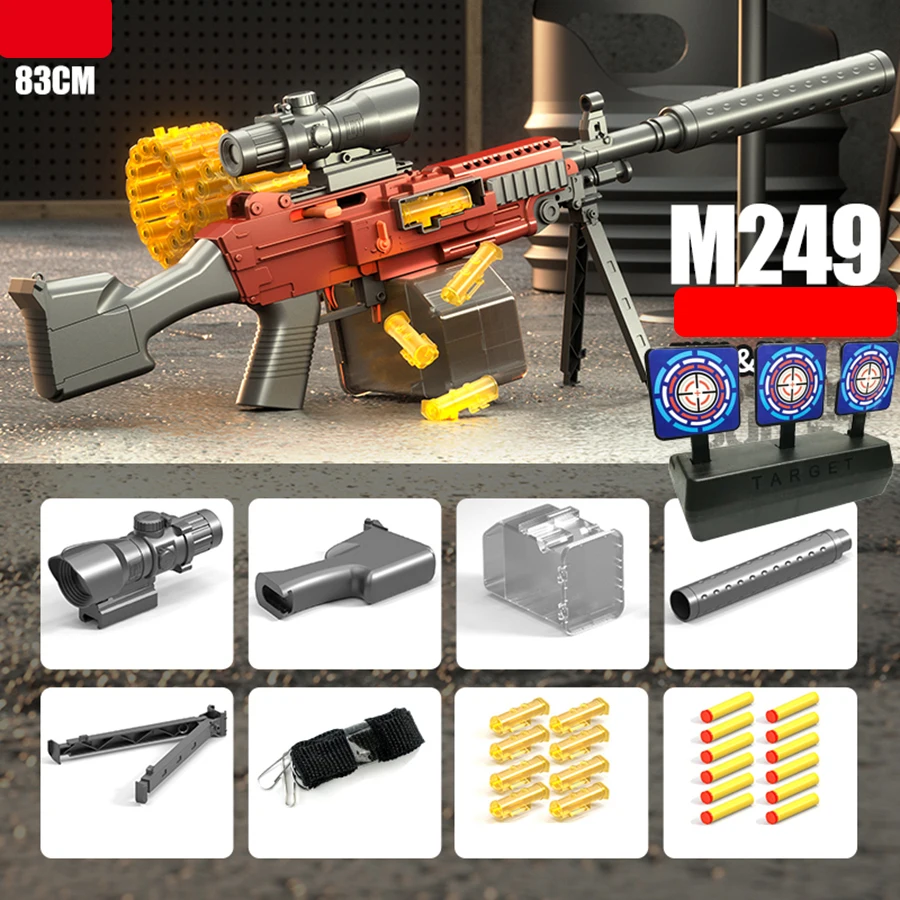 M249 e M416 Modello manuale classico Pistola giocattolo a proiettile morbido di sicurezza con lancio di conchiglie, opzioni multiple per utilizzare la pistola giocattolo per famiglie all'aperto Soft Bullet Boy da 6 cm