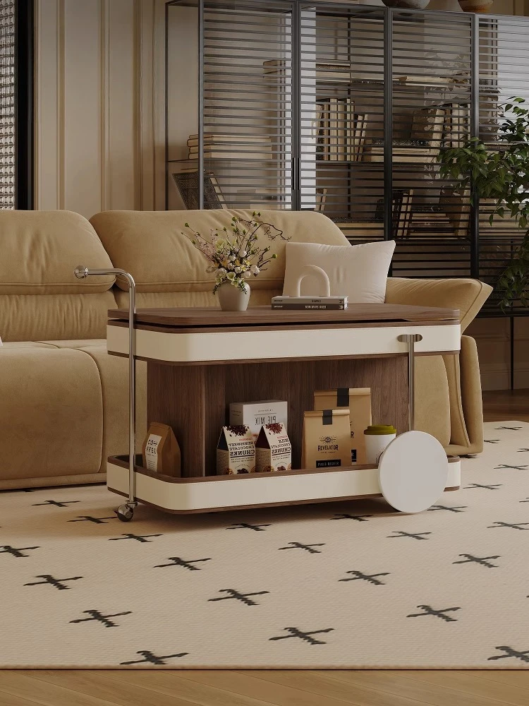 Italian movable side table living room 2025 new medieval creative lifting trolley coffee table