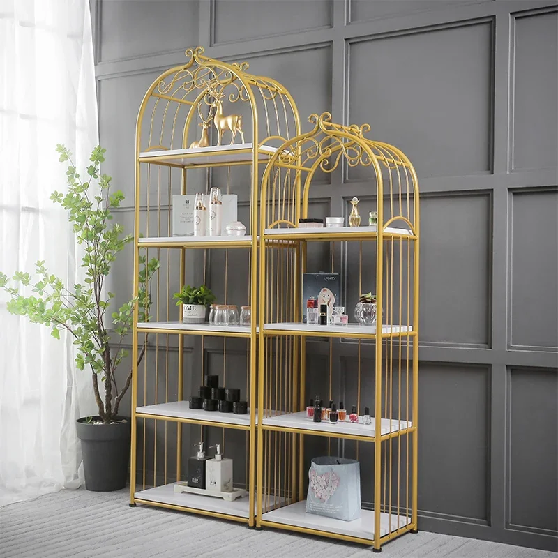 Customized Nordic storage rack, golden iron art living room storage rack, multi-layer floor partition rack, bookshelf, light lux