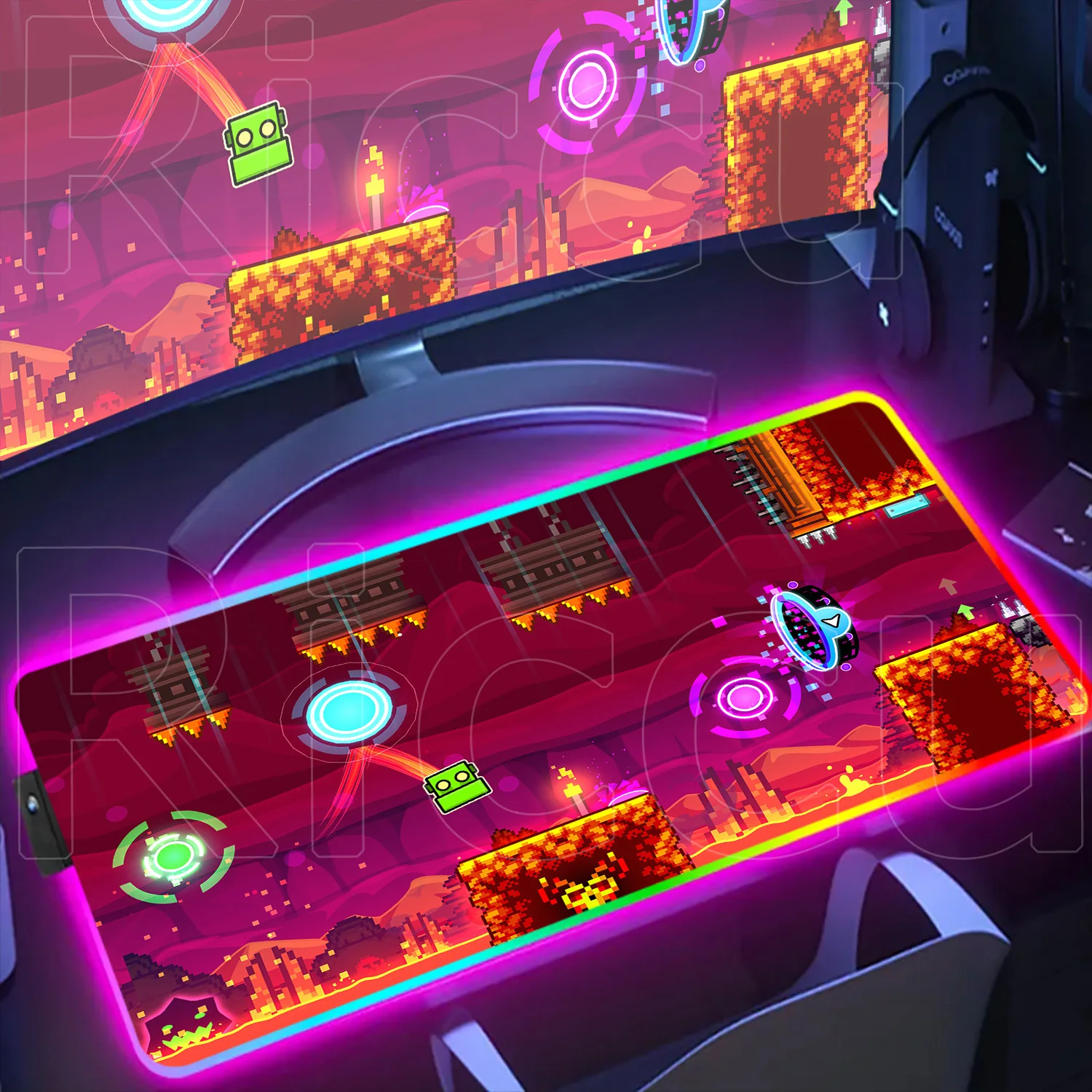 

New RGB Mouse Pad Geometry Dash Gaming Desk Mat Laptops Anime Carpet Gamer PC Cabinet Large Gamers Accessories Computer Mousepad