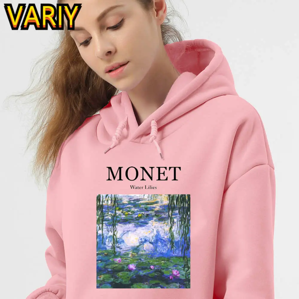 

Monet Casual Loose Warm Tops Woman Pullover Oil Painting Print Hoody Fleece Sweatshirt Oversized Punk Style Hoodie Streetwear