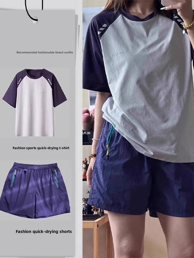 Qui Dry Lightweight Ice Silk ort Sve T-irt dan orts Pakaian Bersepeda untuk Pria dan Wanita Set Olahraga Luar Ruangan Musim Panas