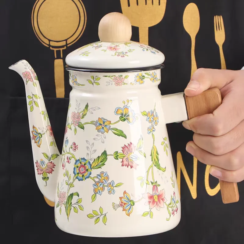 

Enamel Coffee Pot Boil Milk Tea Kettle Can Be Heated Home Restaurant Tableware Teapot