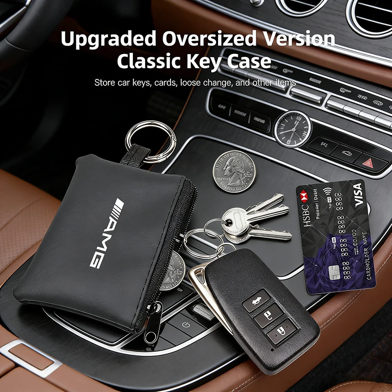 Autoschlüsseltasche aus Leder, Münzgeldbörse, Mini-Kartenetui für Mercedes Benz AMG W204 W205 W203 W211 W212 W213 W201 W210 W124 W126 W140