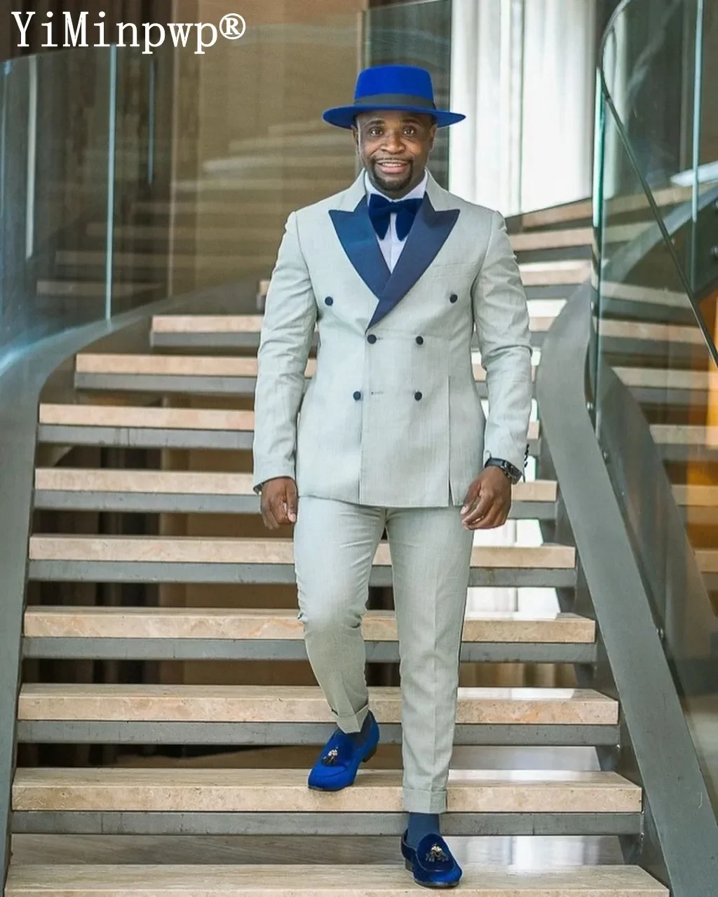YiMinpwp-traje de 2 piezas para hombre, traje de solapa de pico con solapa en contraste para oficina, solapa de satén con un solo pecho para ocasiones especiales